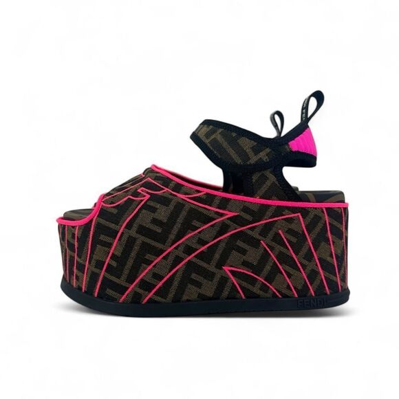 FENDI FF Zucca Pink & Brown Platform Sandals IT37 - Picture 8 of 13